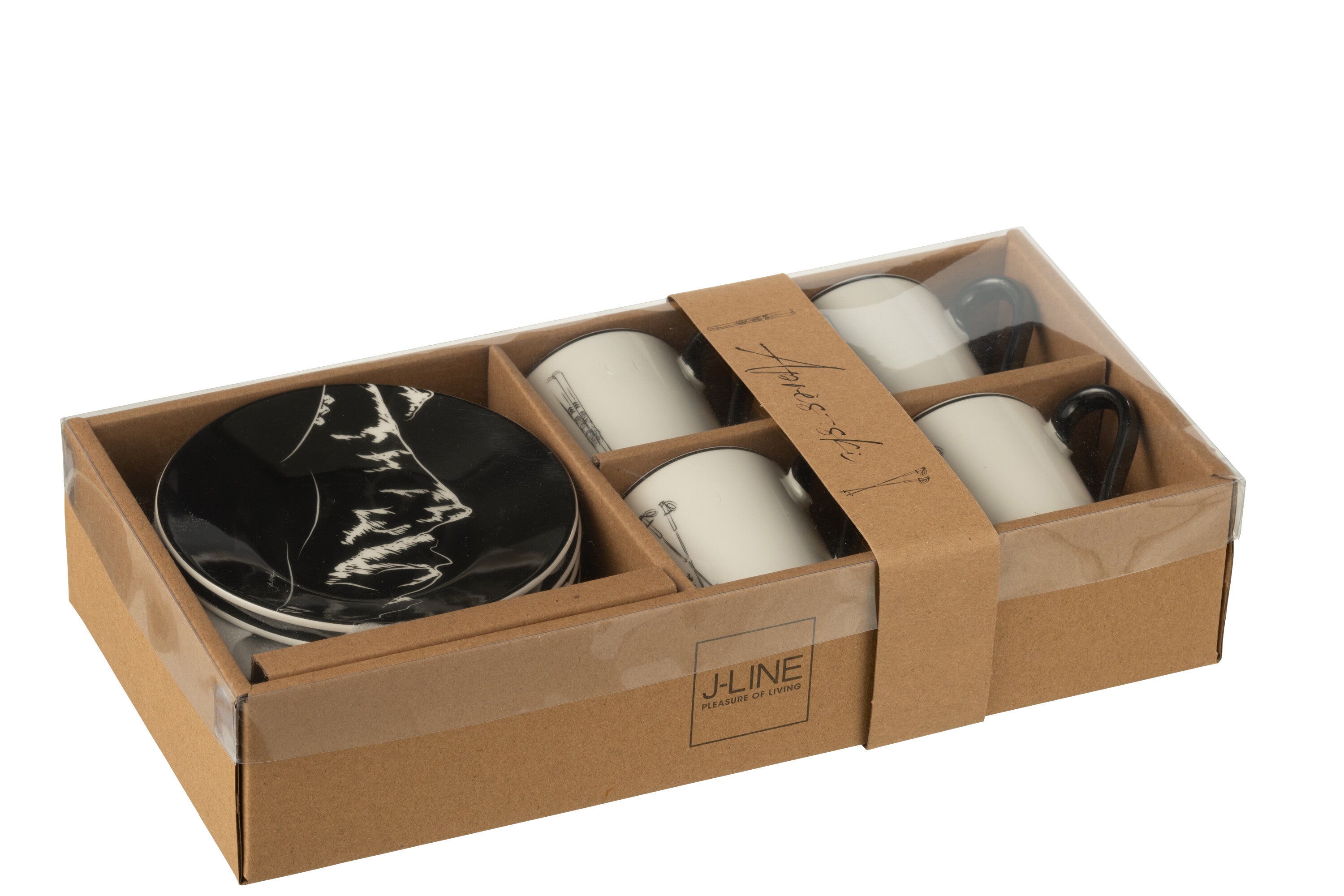 J-Line kopje   schoteltje - keramiek - zwart/wit - small - doos van 4