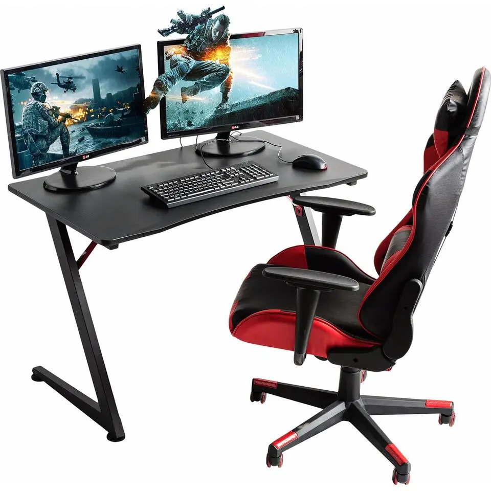 Gaming bureau, Gamer Computer Tafel met driehoekig gevormde Z Frame, zwart