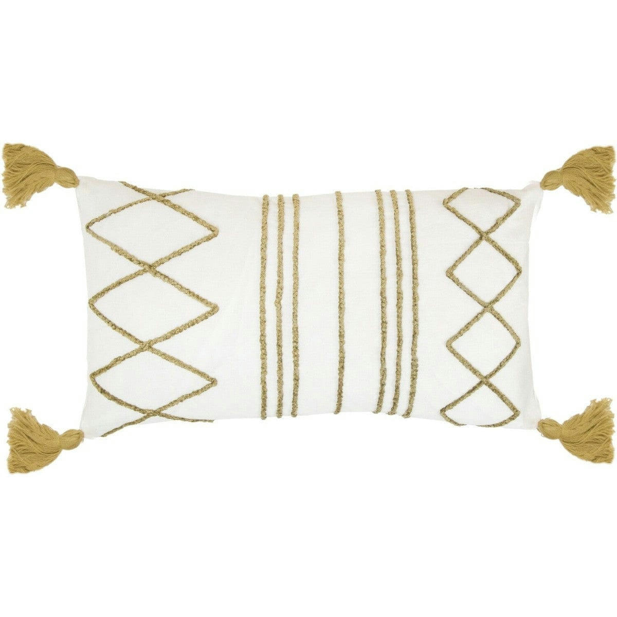 ISTANBUL - Housse de coussin coton  50x30 blanc / jaune moutarde