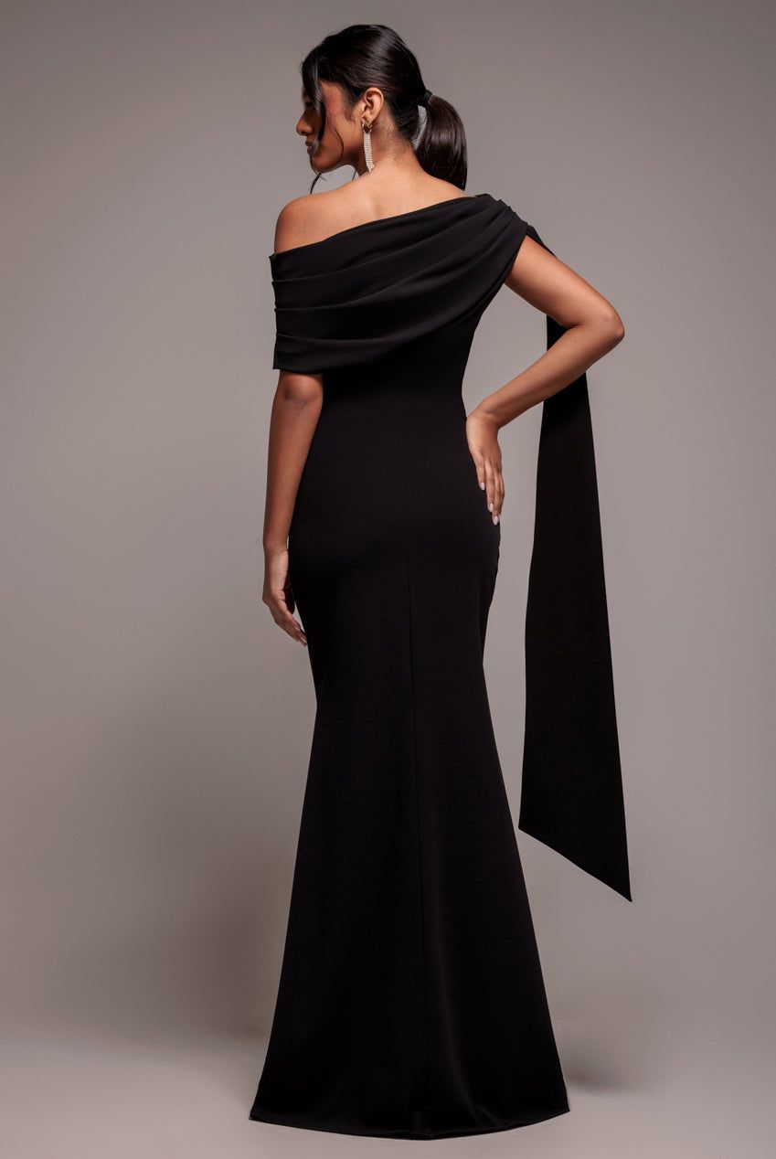 Goddiva Sash One Shoulder Bardot Maxi Dress