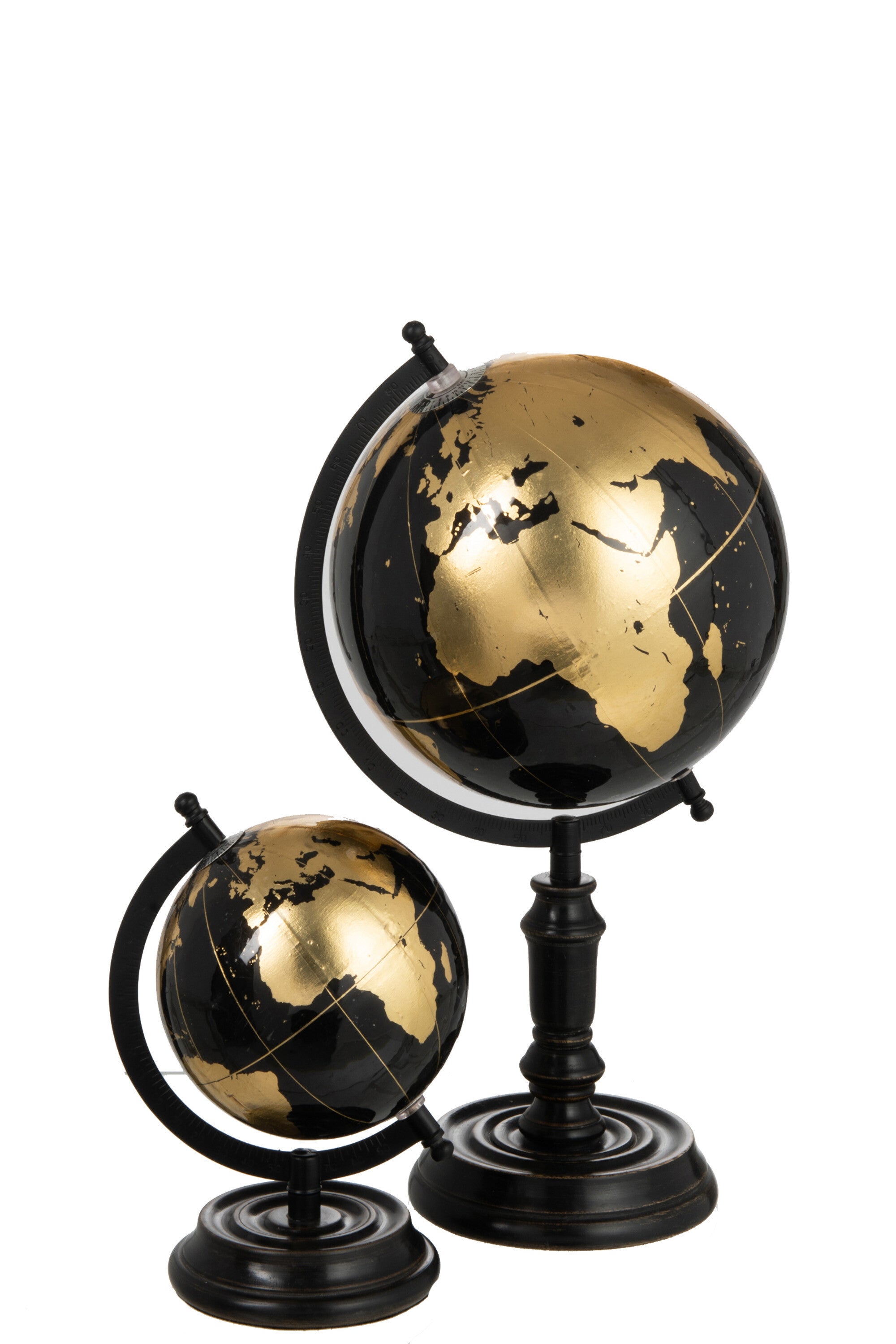 J-Line wereldbol Op Voet - hout - zwart/goud - medium