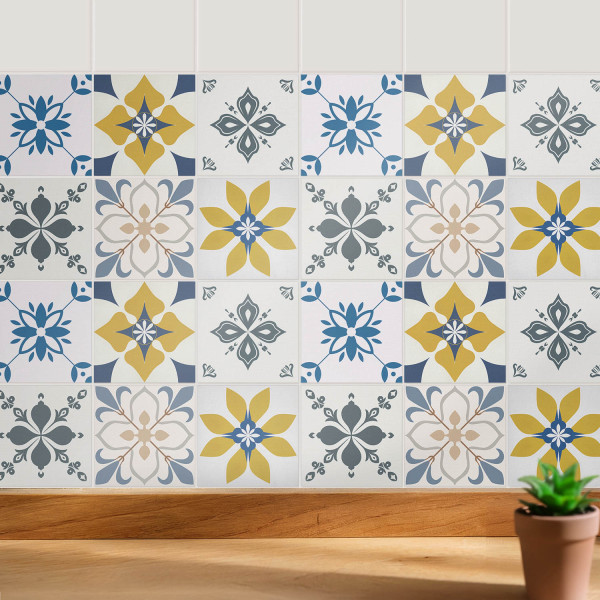 Naklejki na kafelki 10x10 cm Kwiatowe motywy w układzie 24 szt.