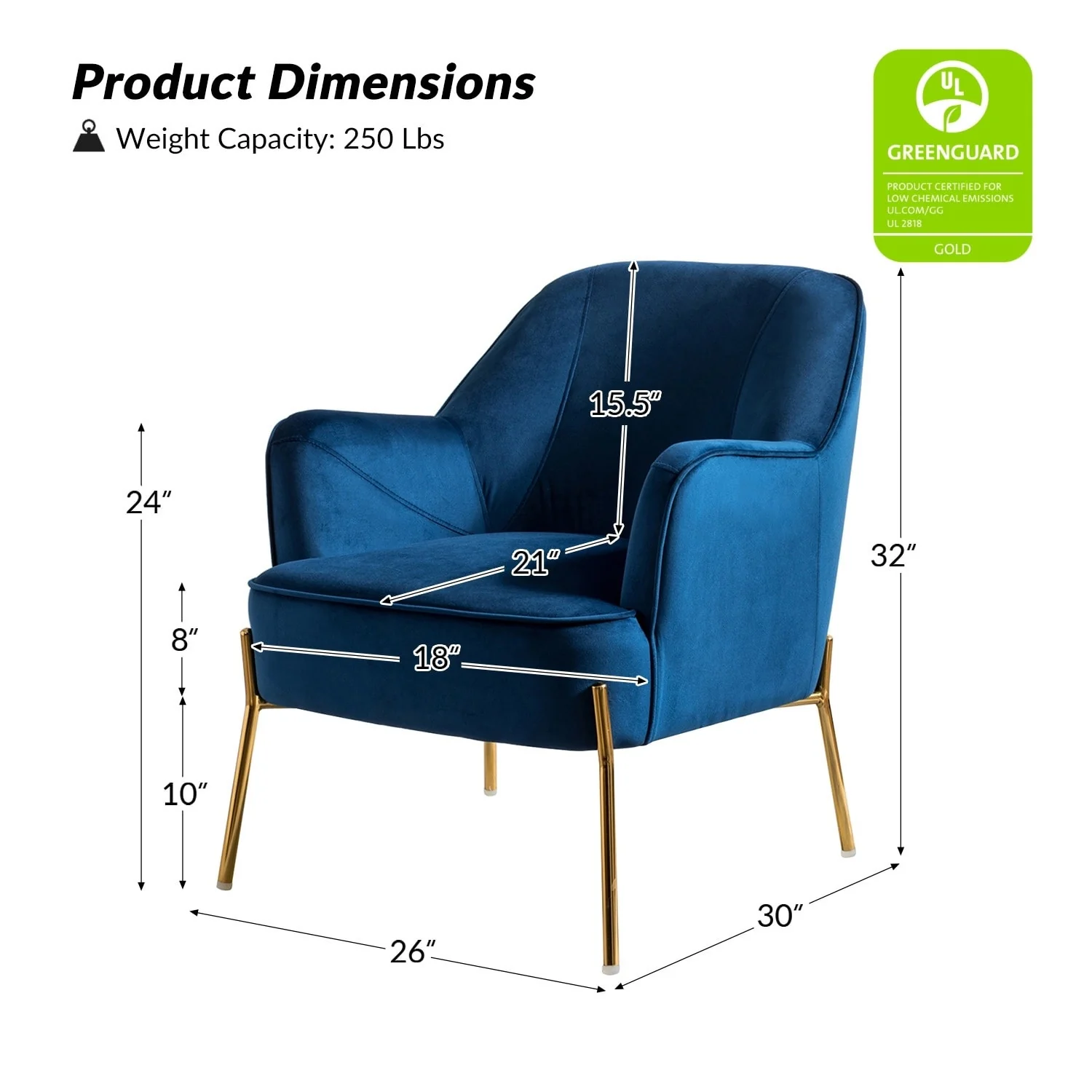 Marina Modern Velvet Accent Chair with Golden Legs Set of 2 by HULALA HOME