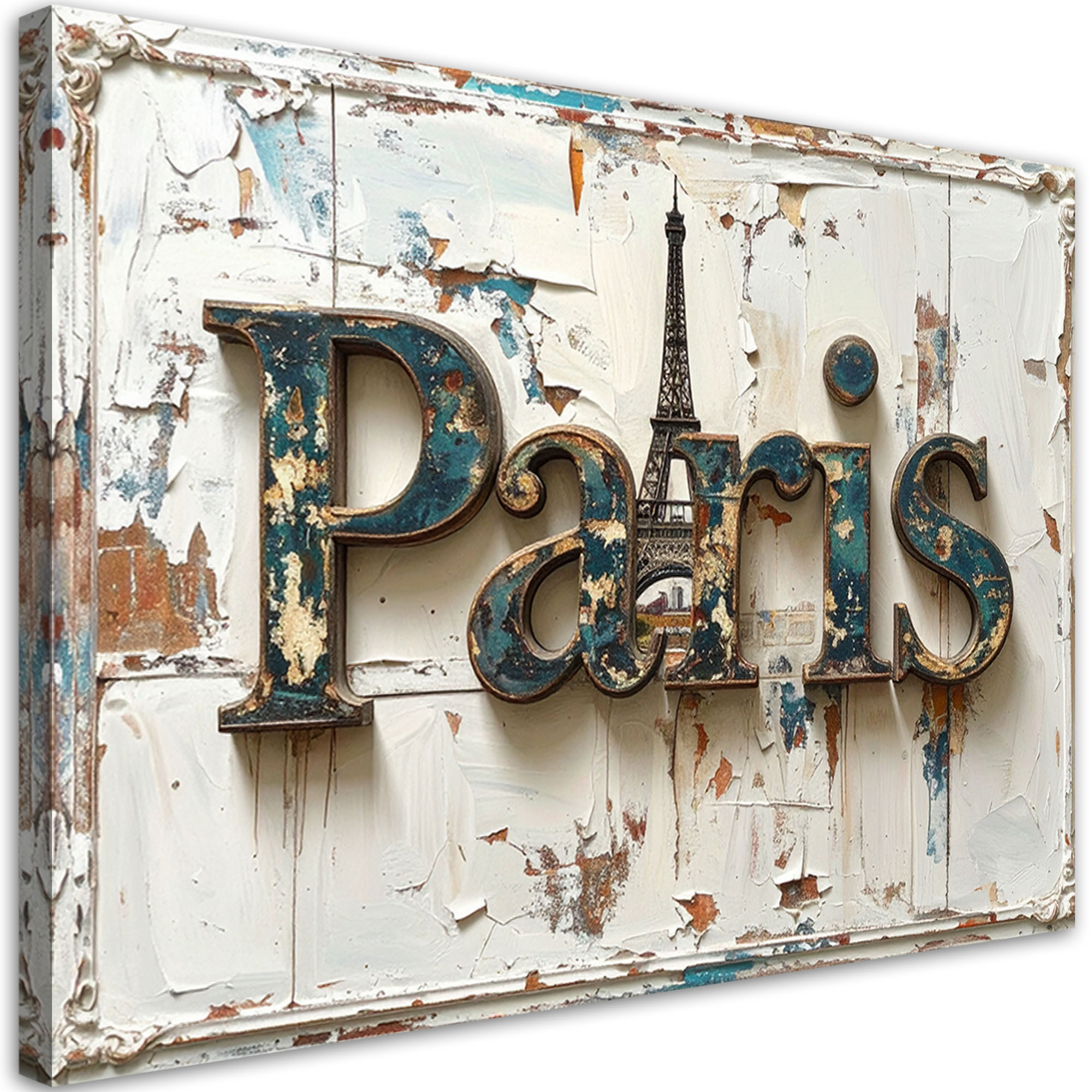 Obraz do salonu biura loftu, Napis Paryż Shabby Chic 30x20