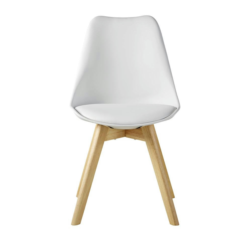 Ice - Chaise style scandinave en polypropylène blanc éclatant et bois d'hévéa