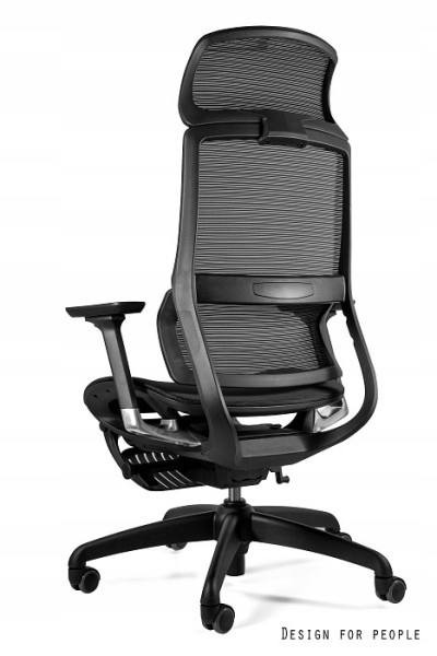 Ergonomiczny fotel z podnóżkiem SPACE czarny siatka