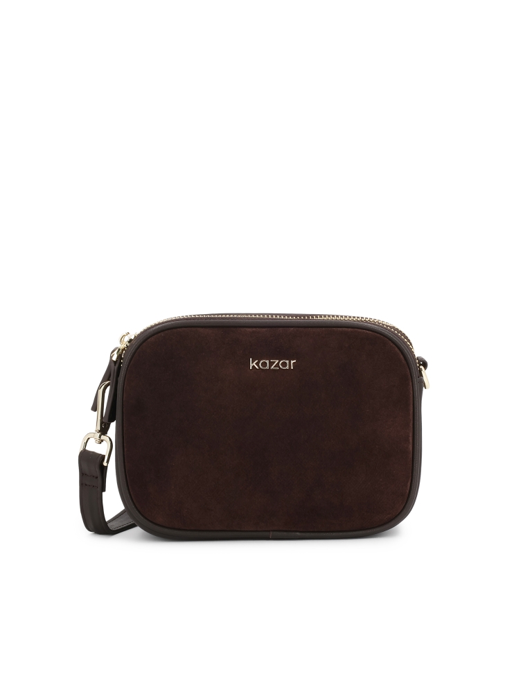 Small suede handbag with natural leather elements