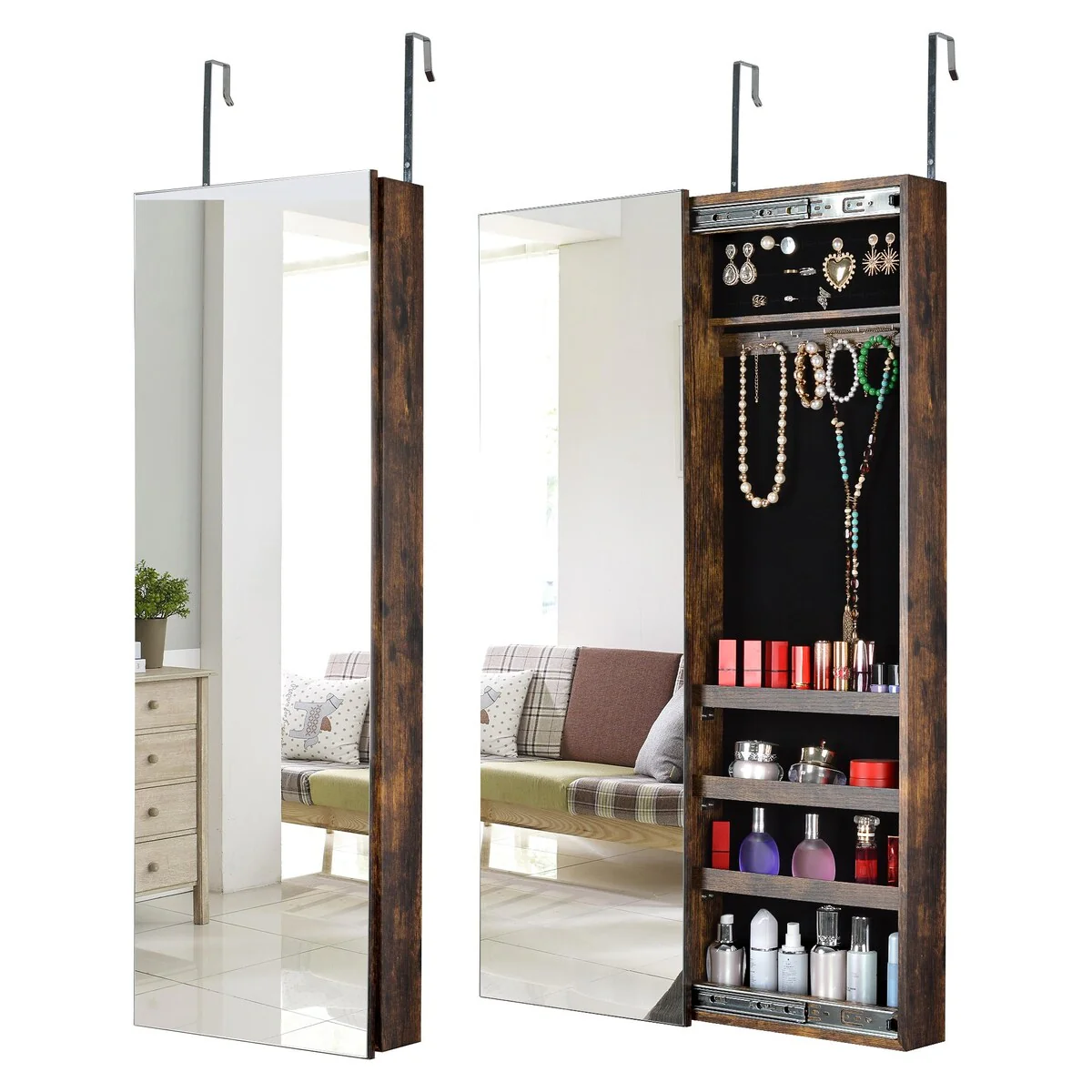 Full Mirror Jewelry Storage Cabinet With with Slide Rail