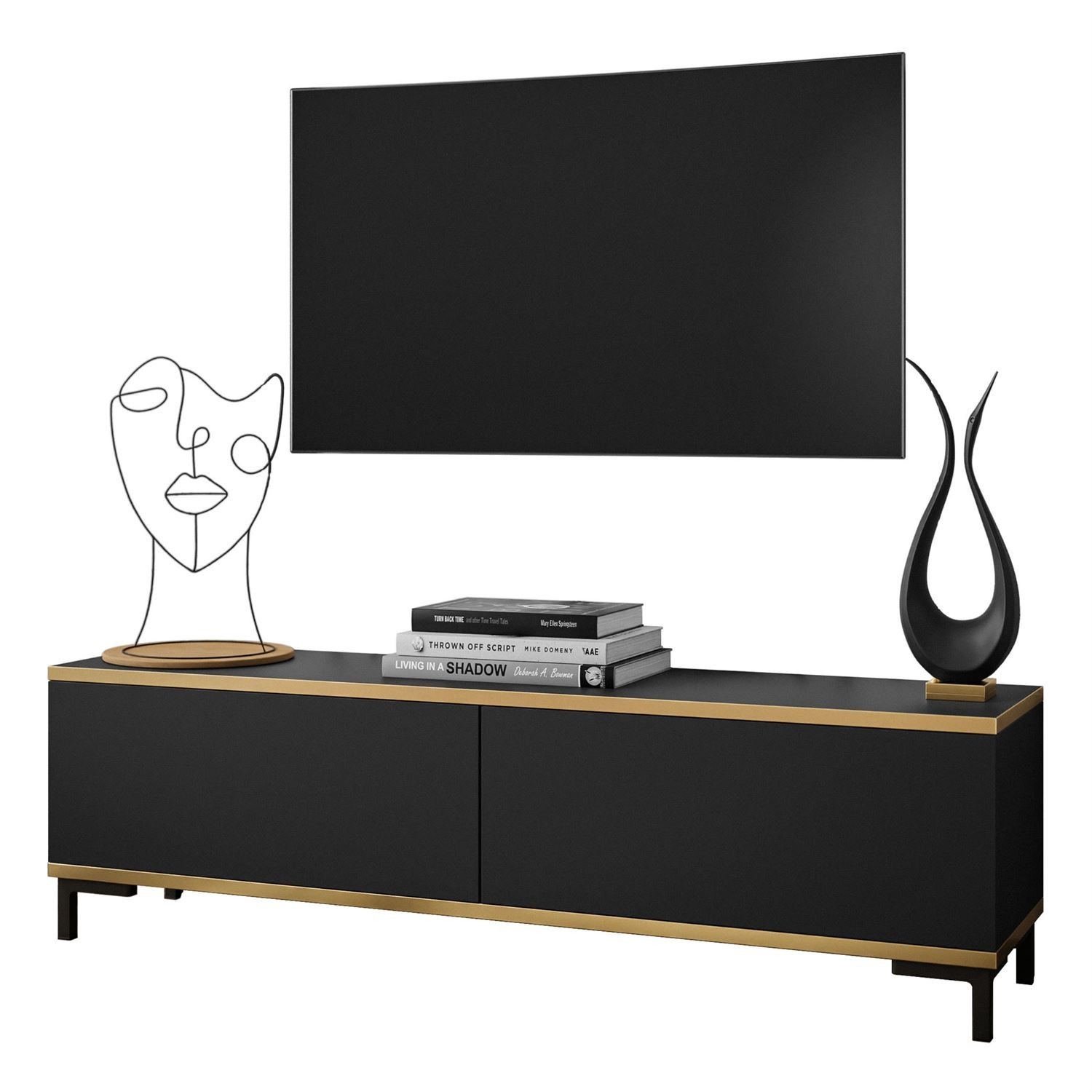 Szafka RTV OXFORD 135 cm czarny mat nogi czarne