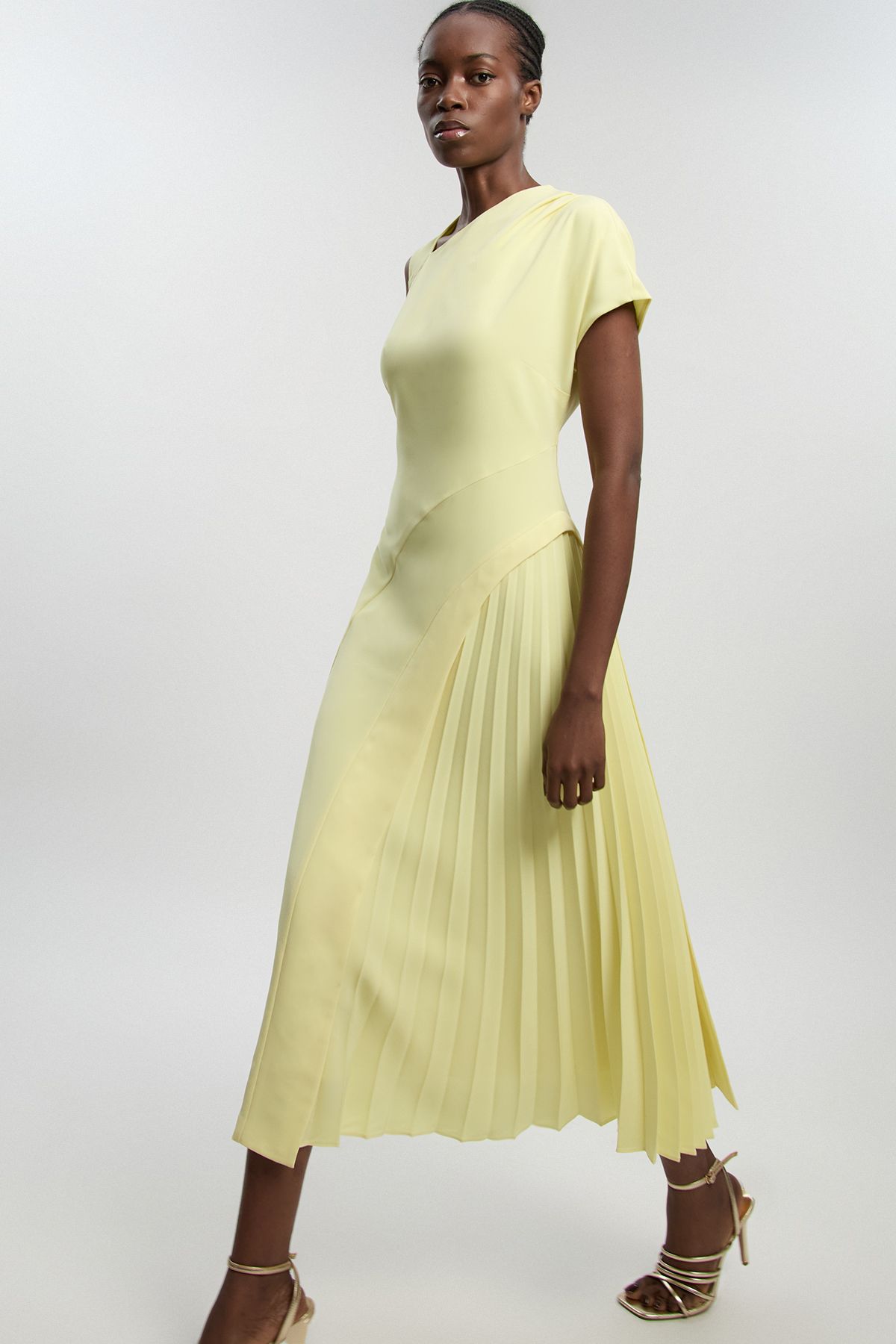 KarenMillen Soft Tailored High Neck Pleated Midi Dress