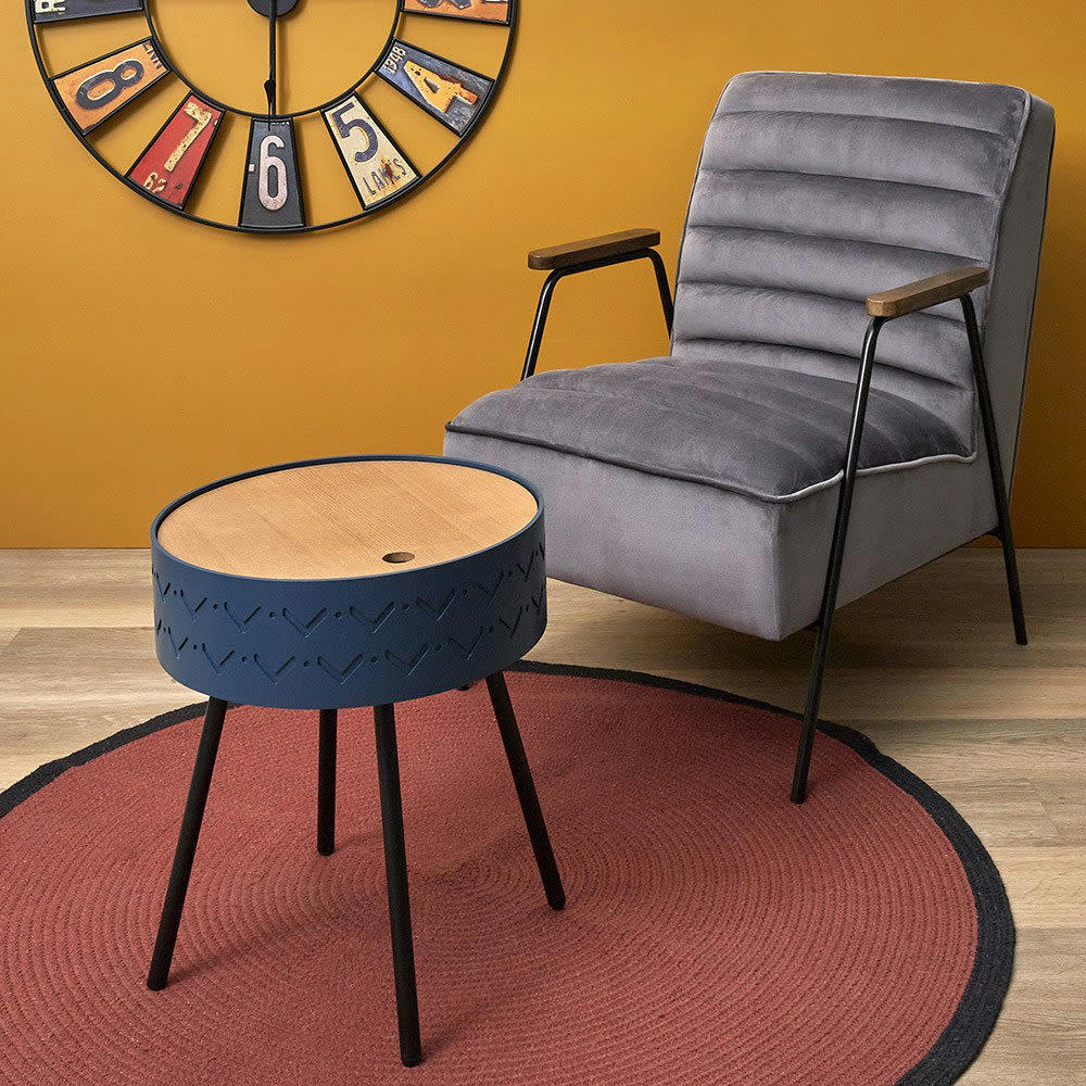 EUGÉNIE - Table à café coffre bleu nuit D38cm