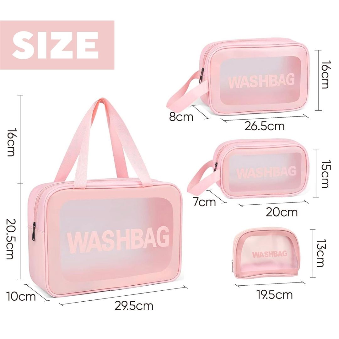 NESTLUNE Pink 4Pcs Clear PVC Waterproof Travel Wash Bag