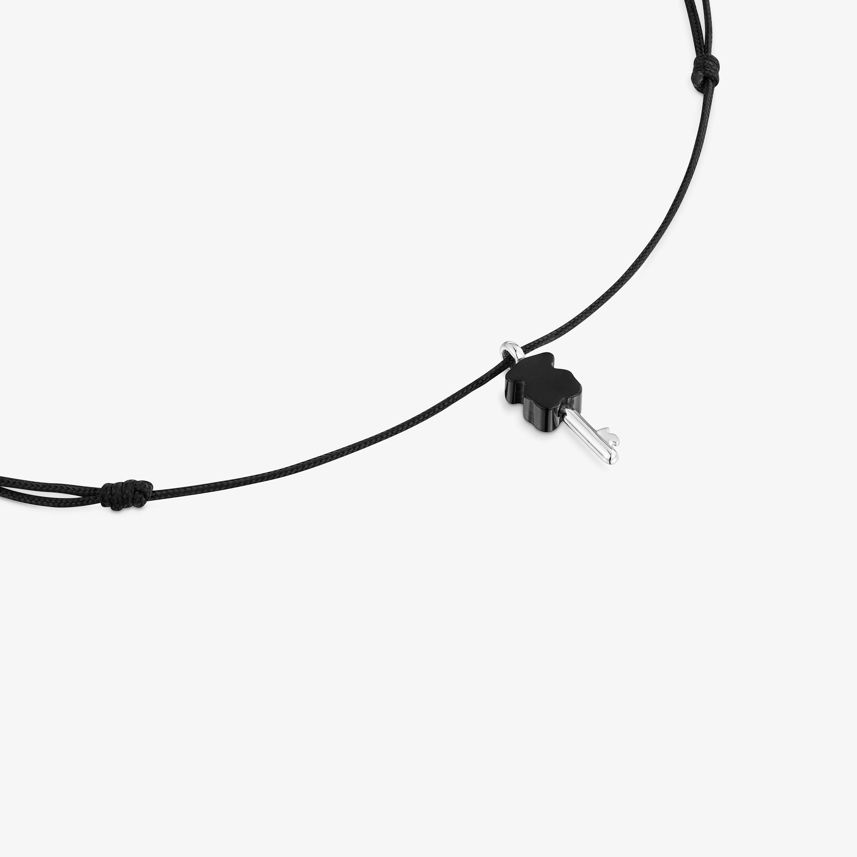 Collar de plata, nylon negro y ónix TOUS Unlock