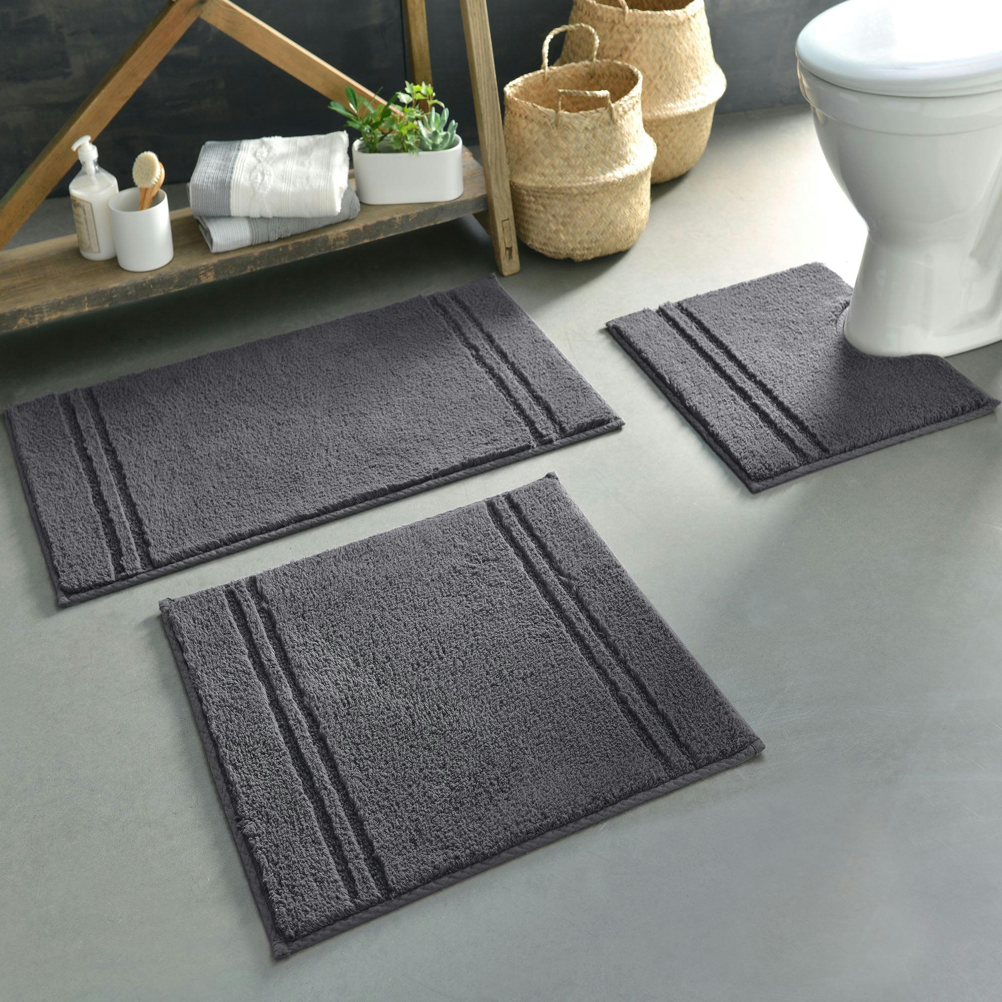LIGNUS - Tapis contour wc 50x45 gris anthracite en coton
