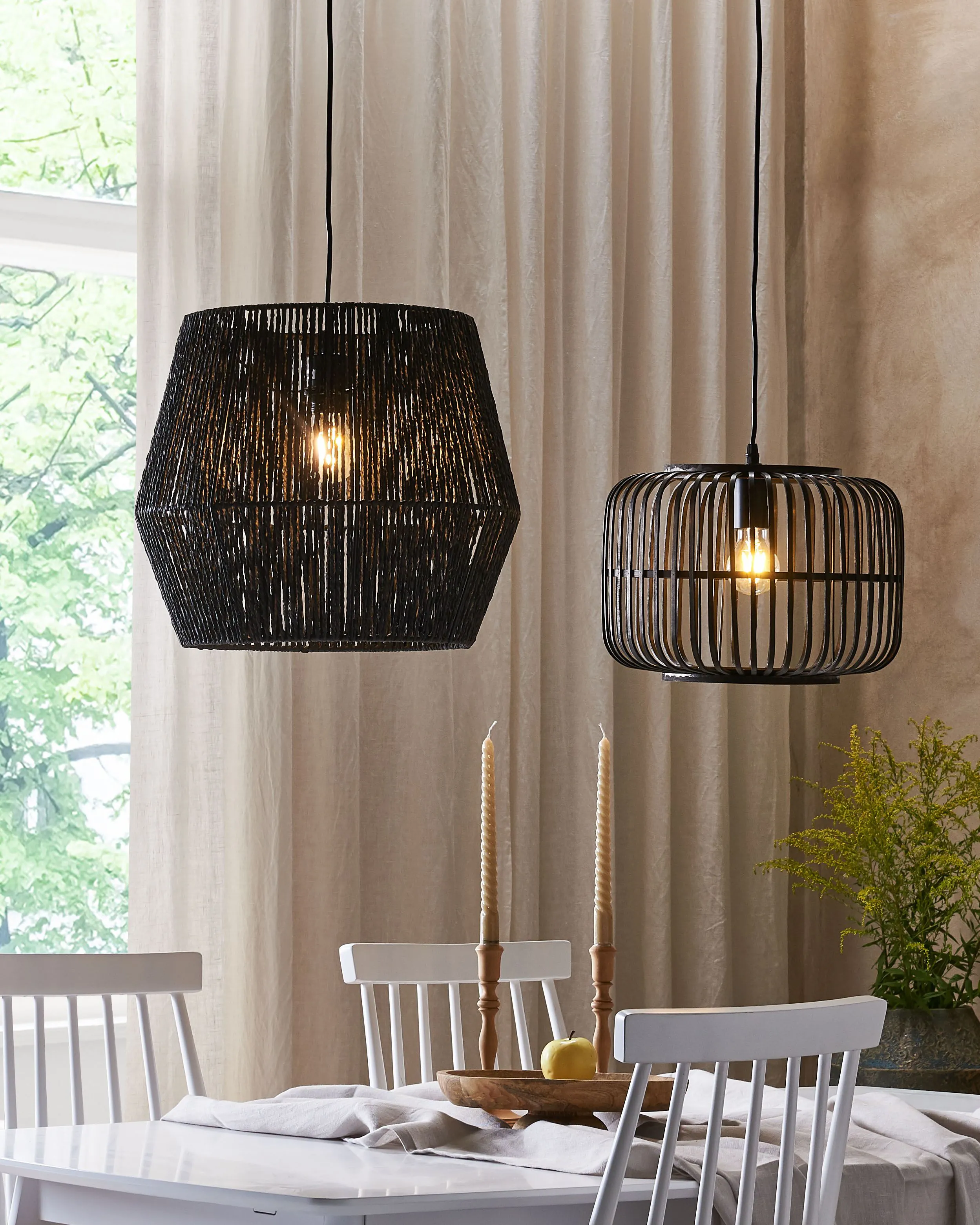Pendant Lamp GWERU Paper Rope Black