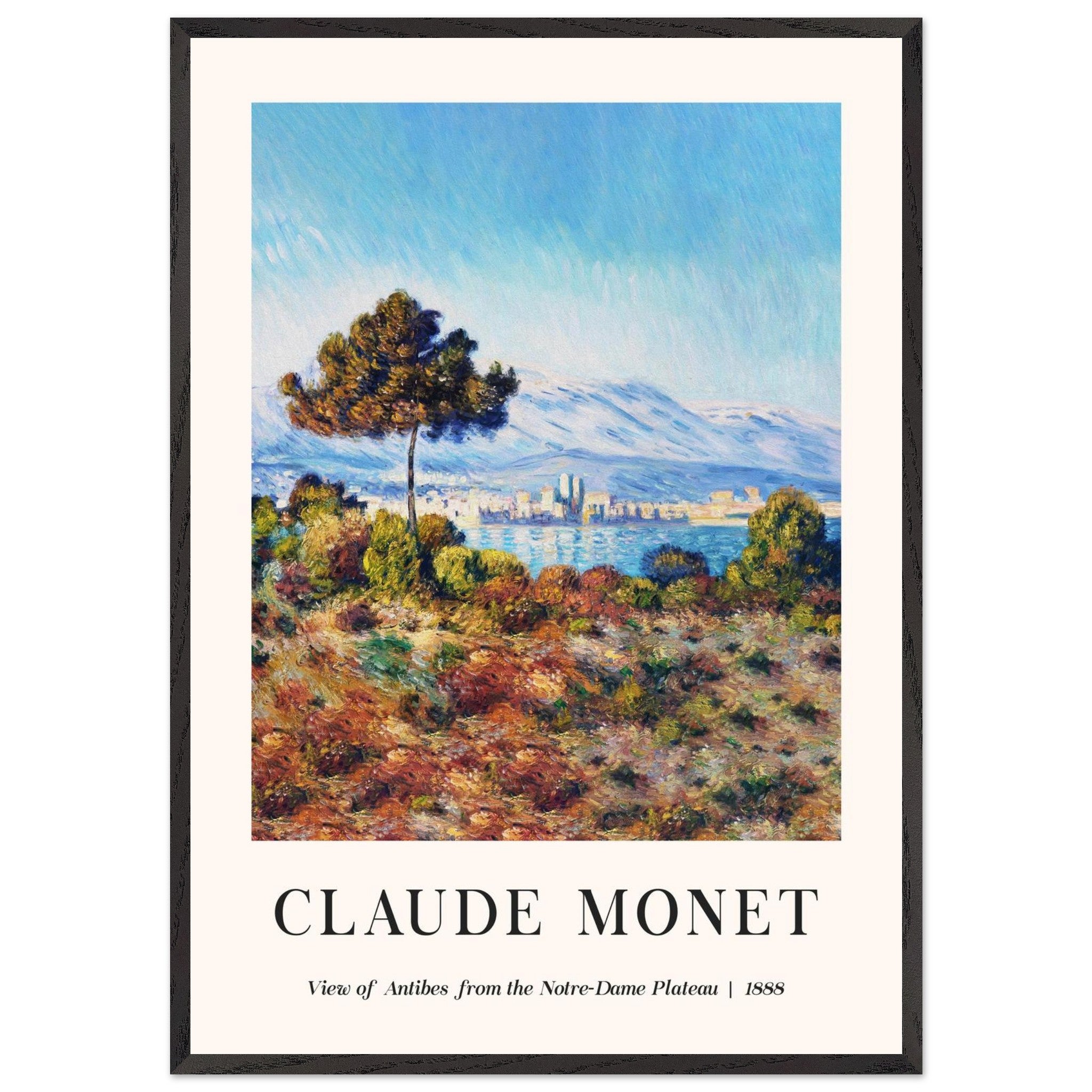 Artfulprints Poster met Lijst Claude Monet - View of Antibes, from the Notre-Dame Plateau  - 70x100 cm - Blauw