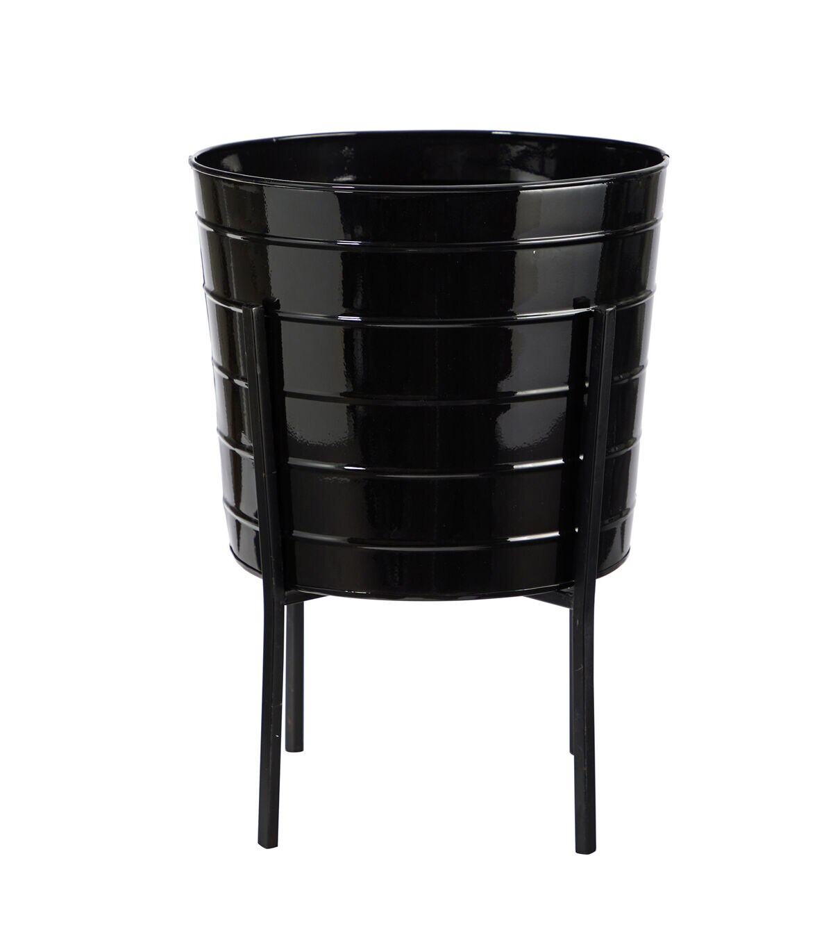 Nearly Natural 16 Black Farmhouse Metal Ribbed Planter With Legs