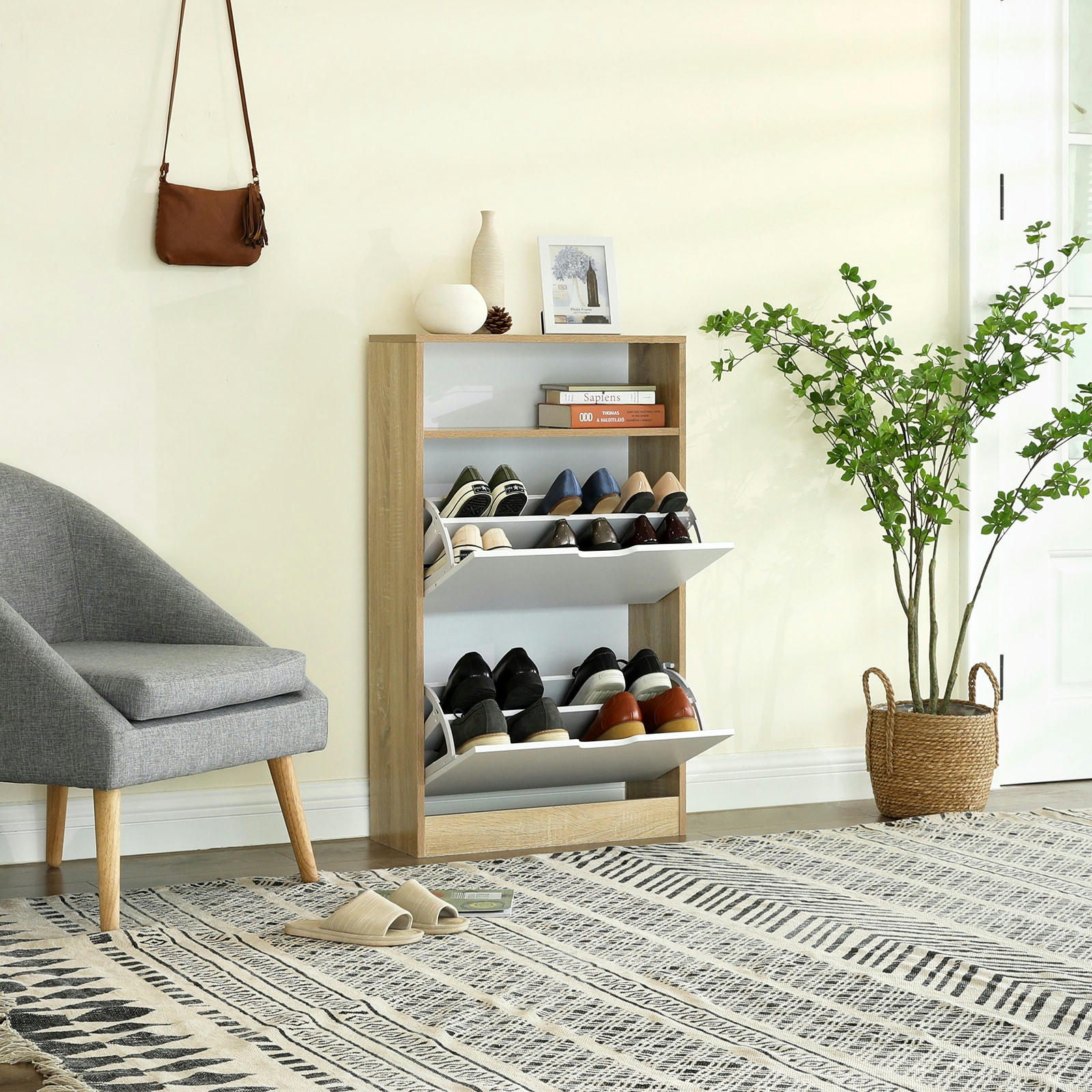 - Meuble à chaussures 2 abattants 24 x 60 x 102 cm marron Rustique