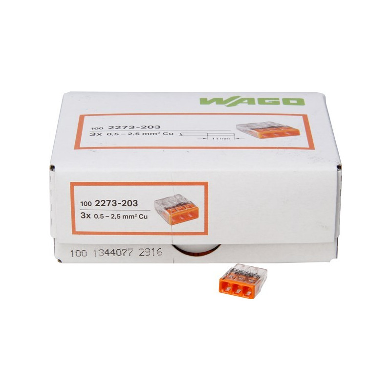 Borne rapide 3 connexions 2,5 mm² 100 pièces WAGO