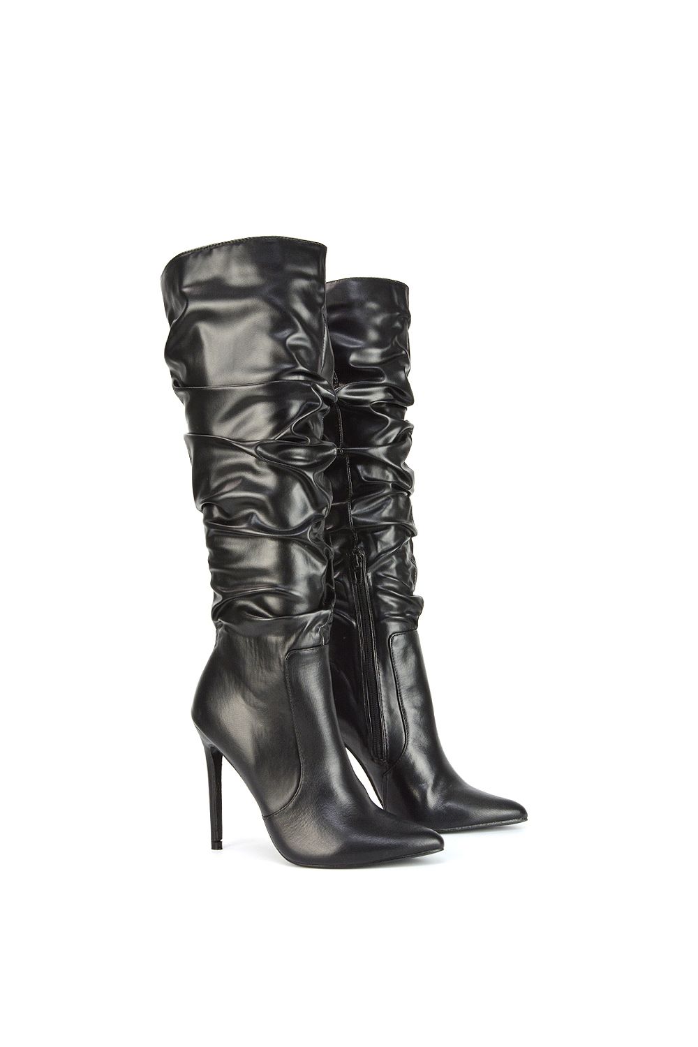 XY London Milani' Ruched Pointed Toe Stiletto Heel Knee High Boots