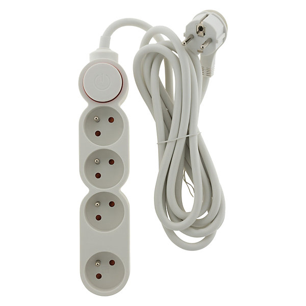 Bloc Home 4 prises 16A 2P T câble 3m - Blanc - Zenitech