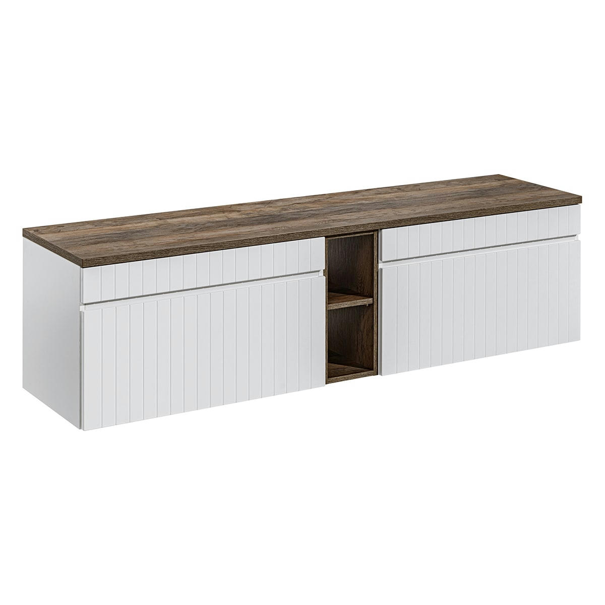 - Meuble sous-vasque 180cm 2 niches blanc et naturel