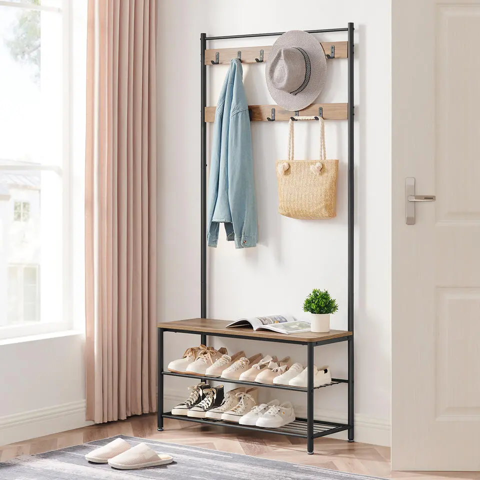 Garderoberek XL met Schoenenbank, Kapstok, H 175 cm en B 85 cm, Ashwood