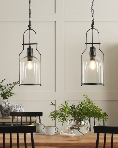 Lampa wisząca metalowa szklany klosz czarna