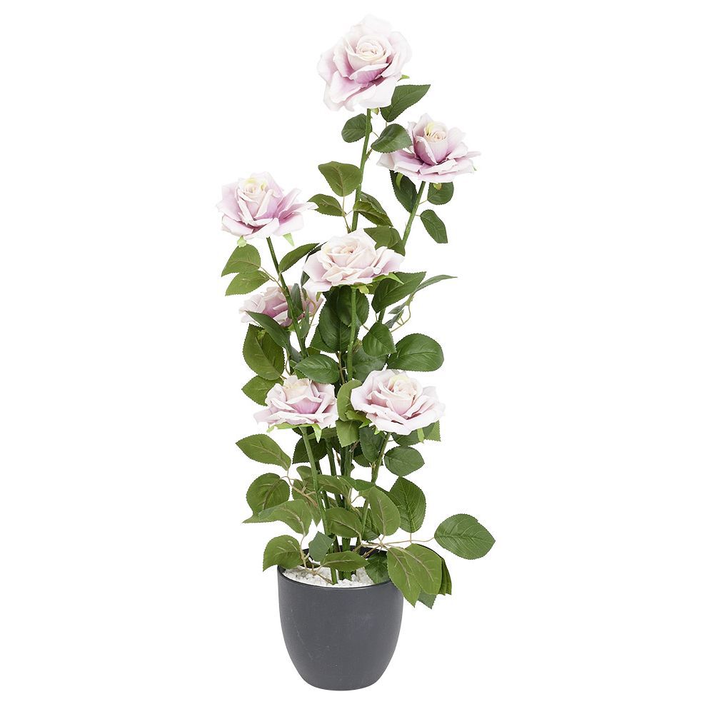 Pot rosier artificiel 7 têtes Ø25xH65cm rose