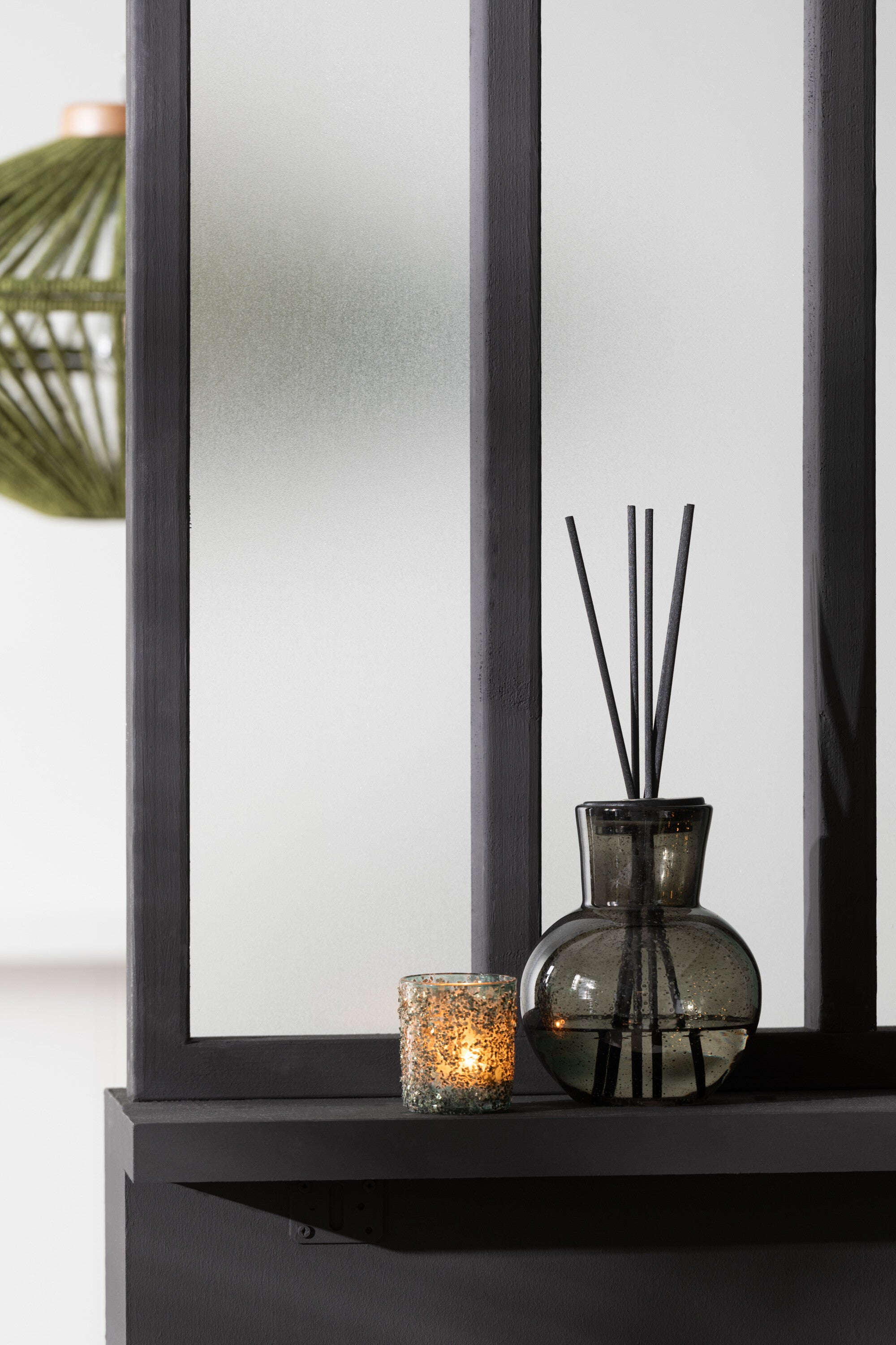 J-Line geurolie vaas Deksel Olive & Frank Incense - glas - groen