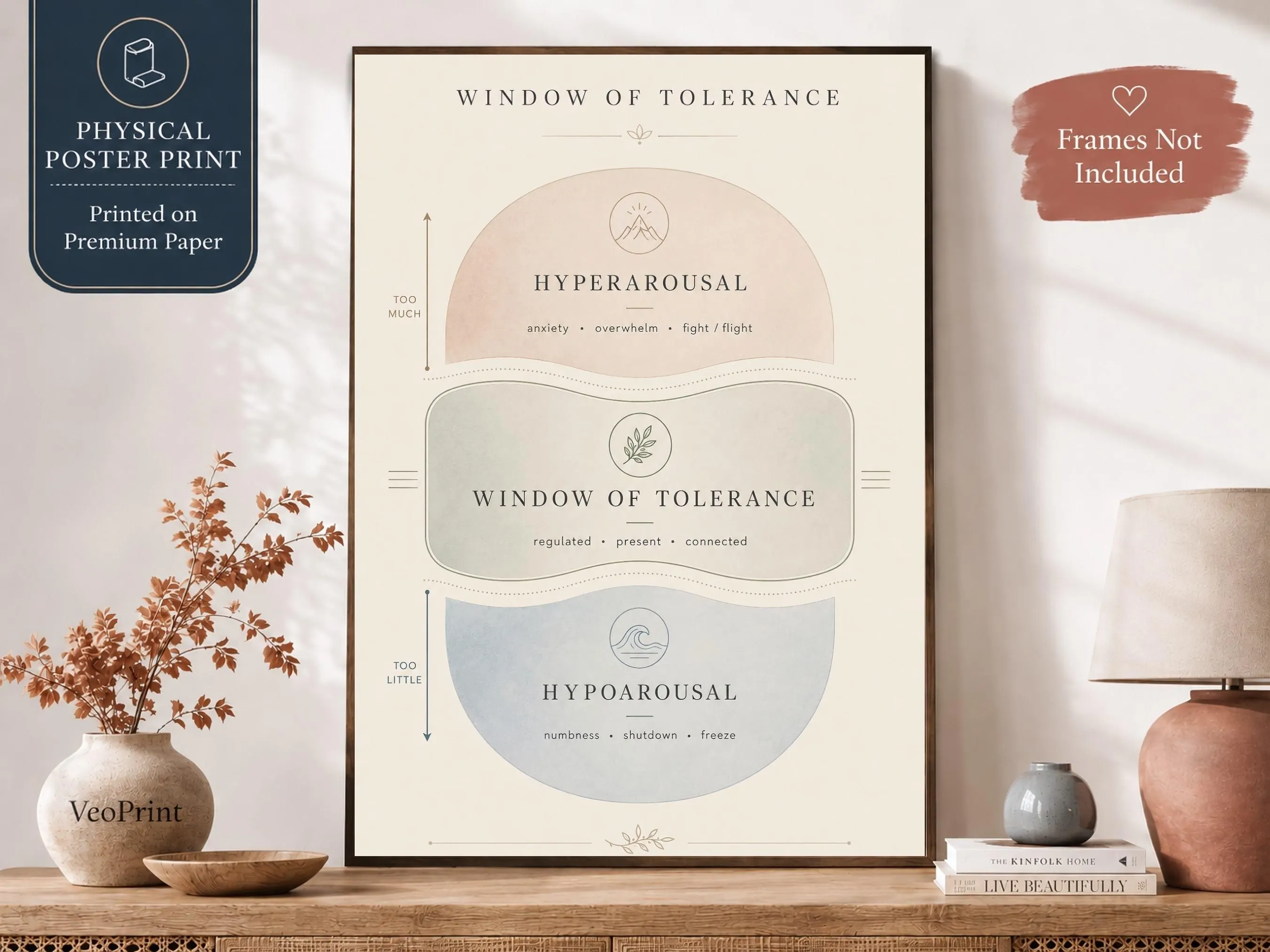 Minimalist Therapy Office Decor, Window of Tolerance Poster, Boho Therapist Gift
