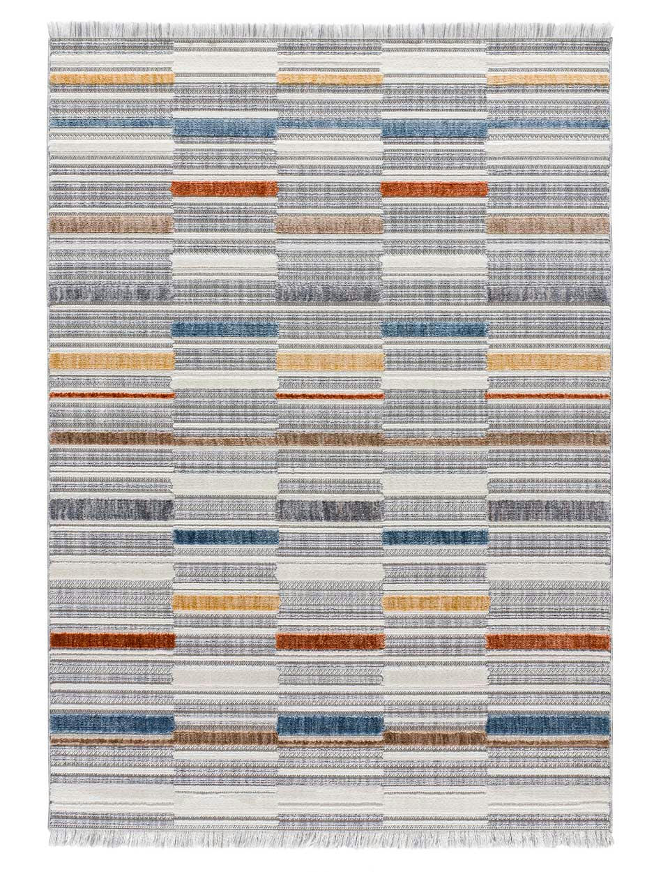 BROADWAY - Tapis géométrique avec relief et franges, multicolore, 77X150 cm