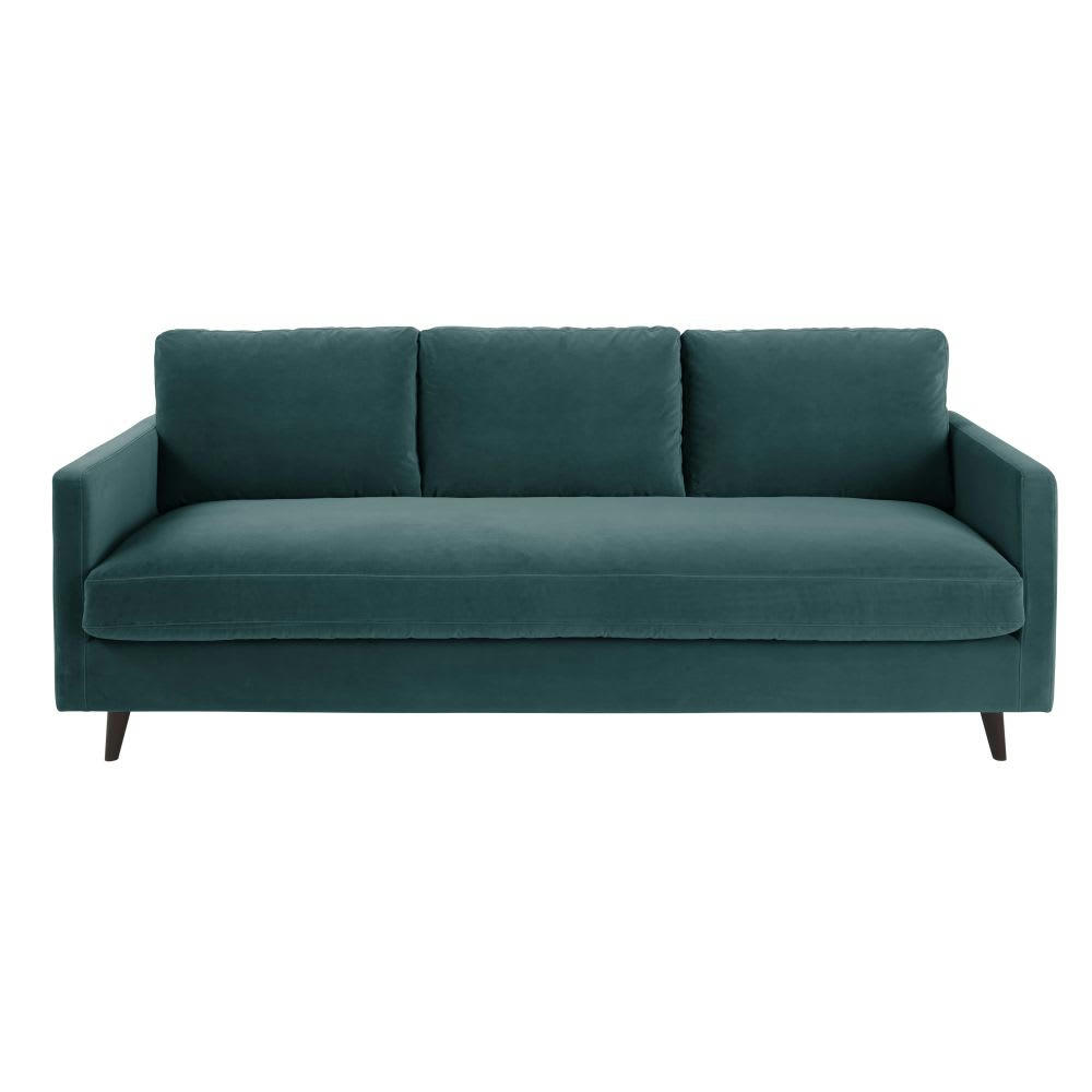 Kant - Canapé-lit 3/4 places en velours vert cèdre, matelas 10 cm