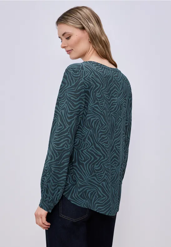 Bluse mit Split Neck und Grafikprint