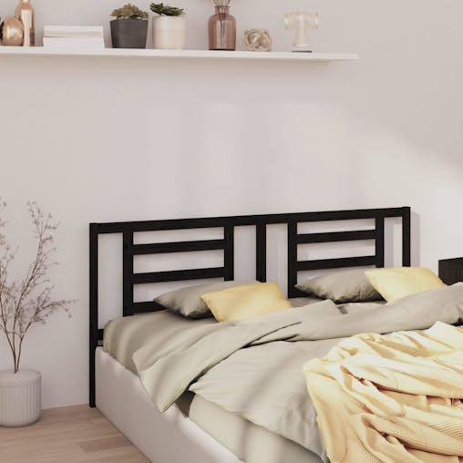 NNEVL Bed Headboard Black 186x4x100 cm Solid Wood Pine