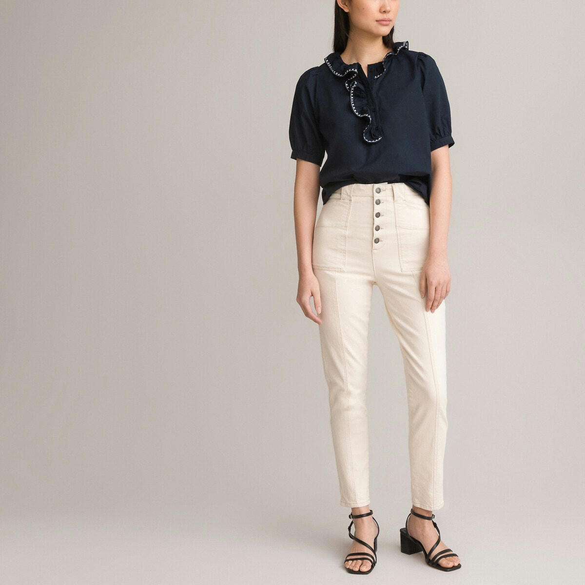 Chemise col claudine volanté, manches aux coudes