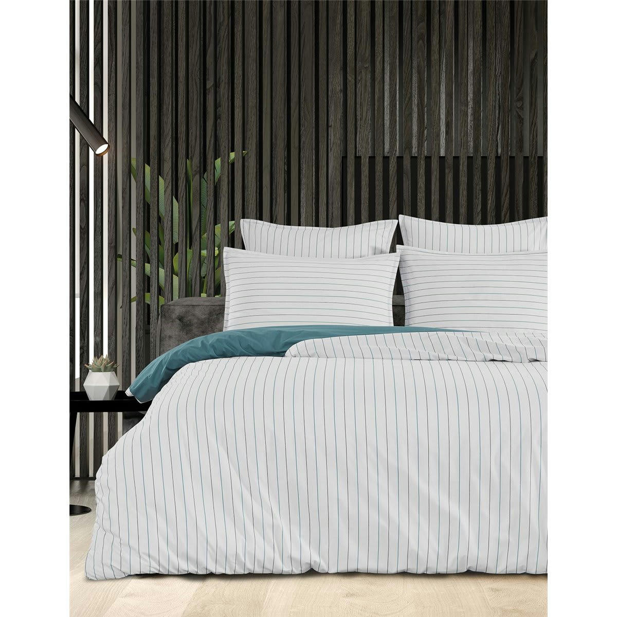 HOSSEGOR - Parure en percale de coton + 2 taies carrées Petrol 260x240 cm