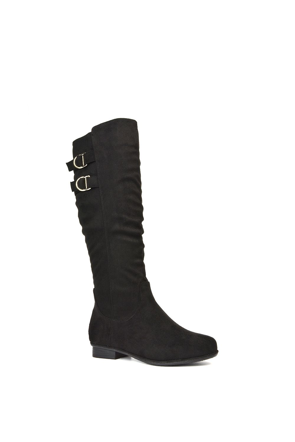 XY London Mia' Slouchy Flat Heel Knee High Boots With Buckle Detail