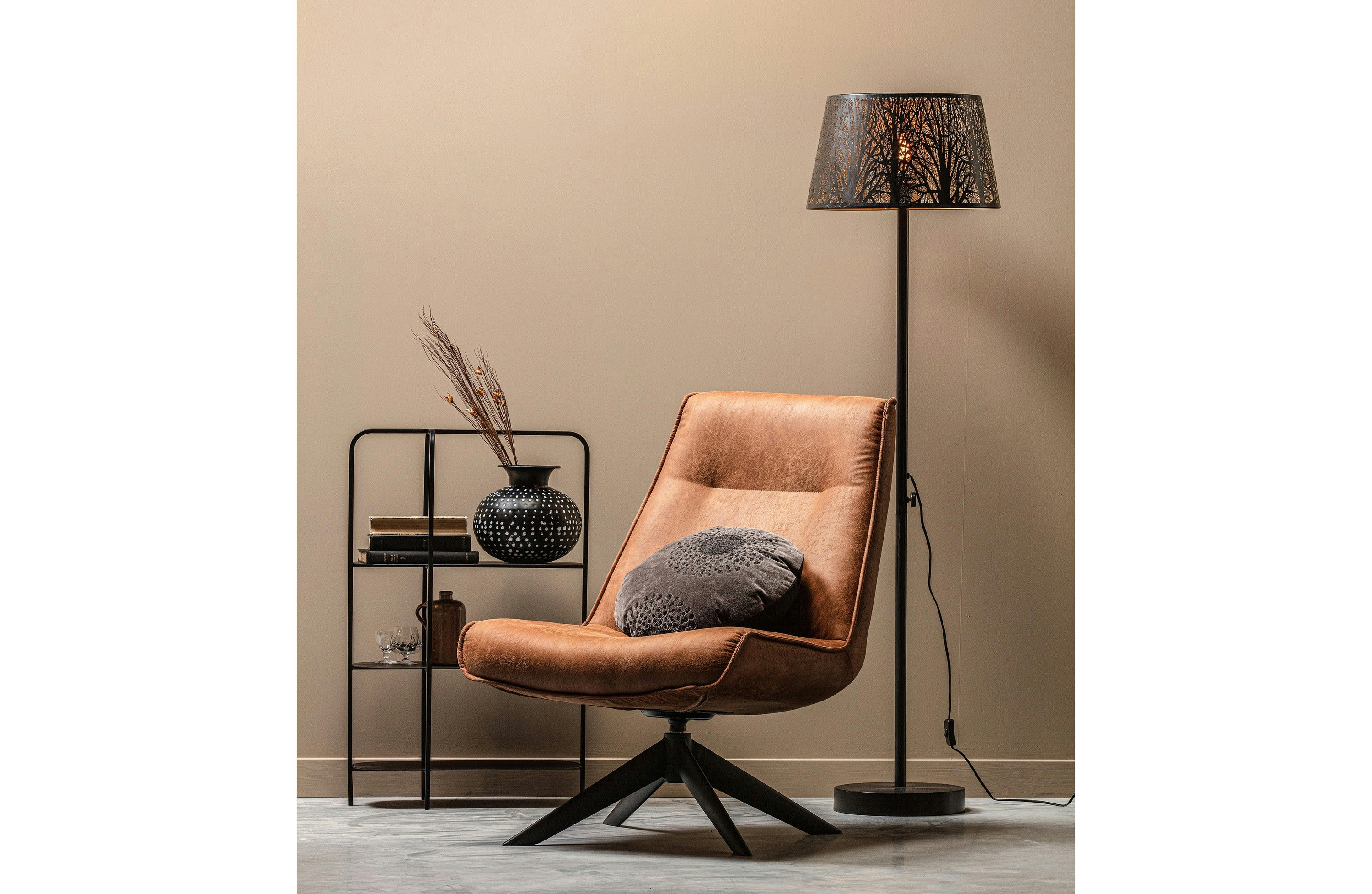 SKYLER - Fauteuil en cuir marron
