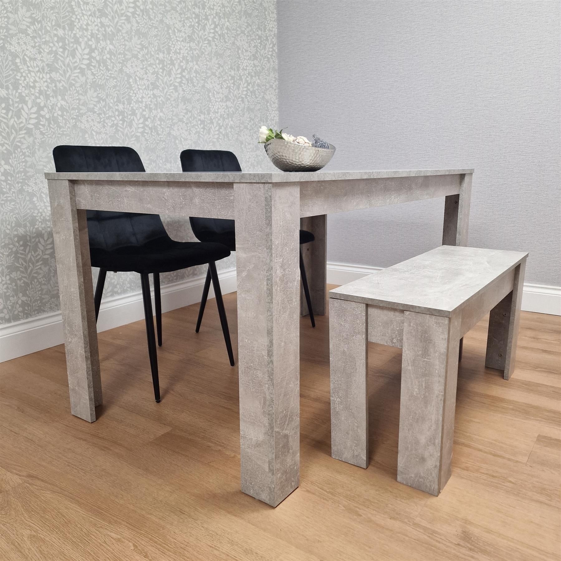 KOSY KOALA Dining Table with 2 Black Velvet Chairs and 1 Stone Grey Bench Dining Room Furniture