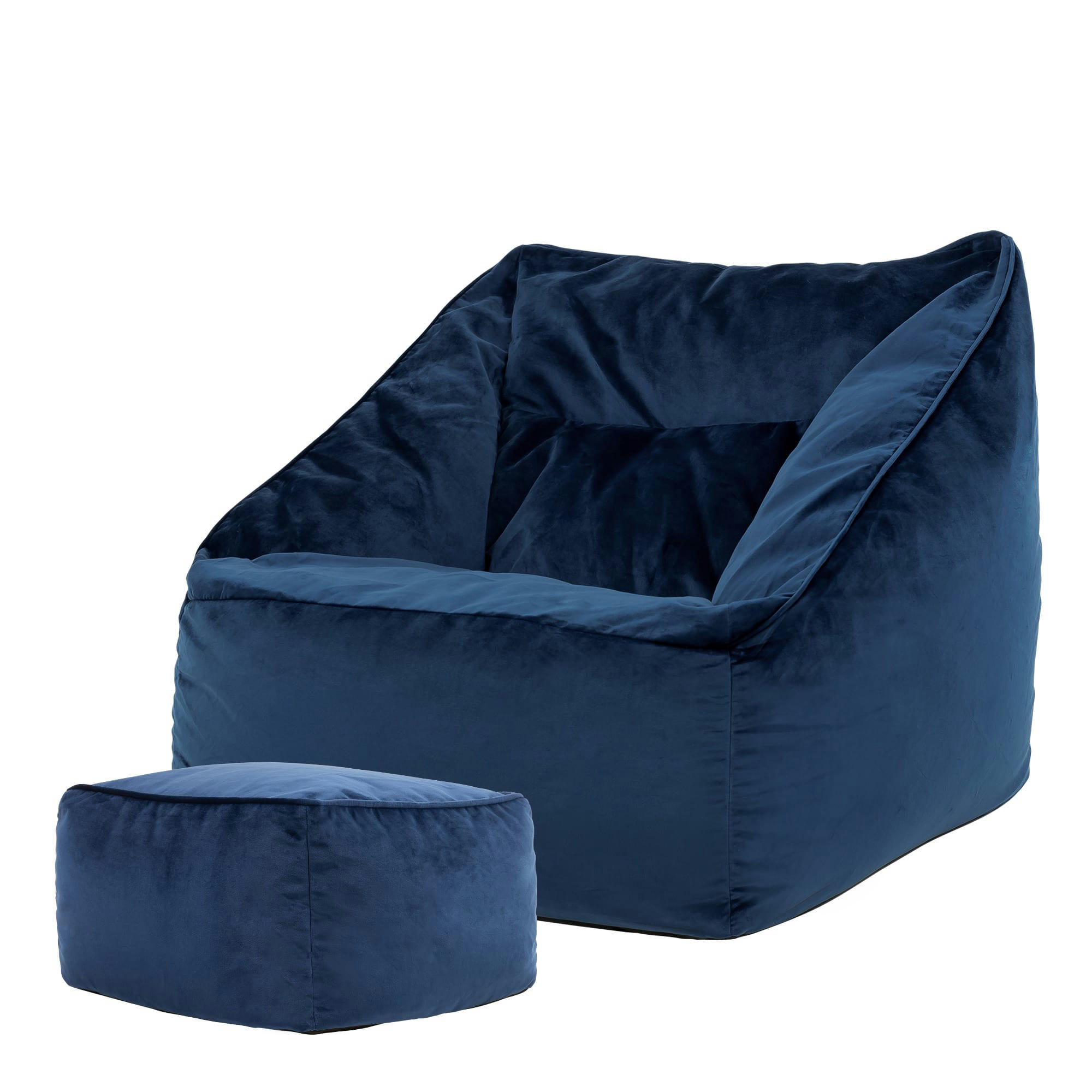 NATALIA - Pouf fauteuil avec repose-pied carré velours bleu marine