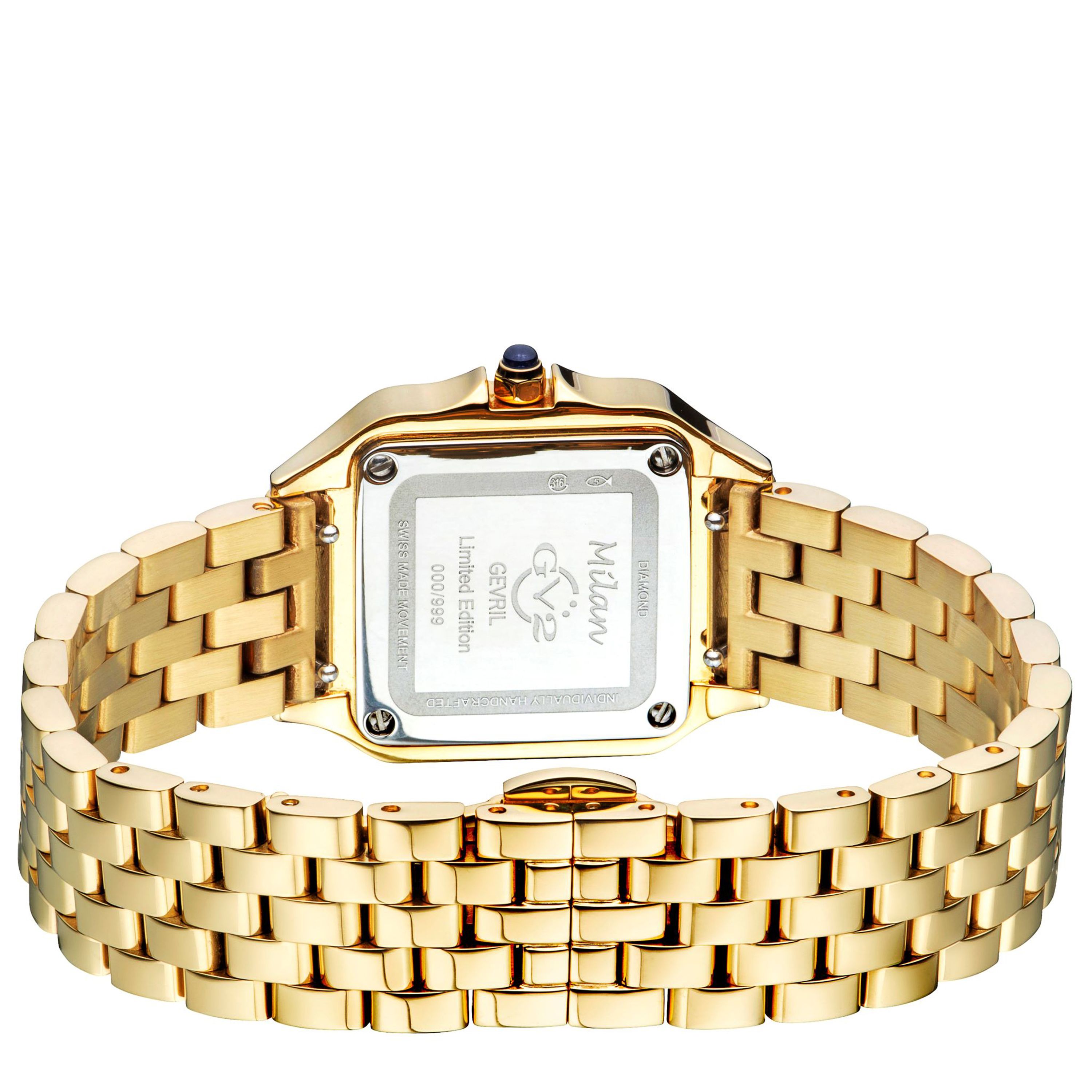 GV2 Milan Diamond-Set Luxury Watch with Swiss Quartz Movement, 27.5 MM, IP Yellow Gold Bracelet, Sapphire Crystal
