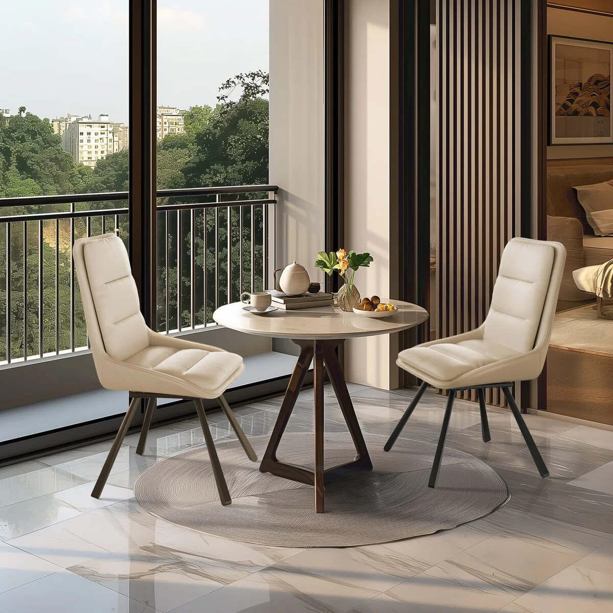 Set of 2 Upholstered Swivel Dining Chairs PU Leather with Metal Legs - 18.5x18.5x37 inch