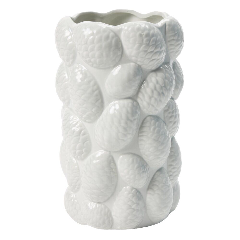 Vase céramique pommes de pin en relief Ø14,5xH22,5cm (2 modèles bordeaux ou blanc)