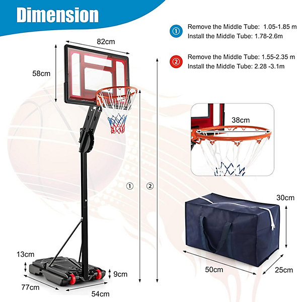Panier de Basket Extérieur sur Pied Hauteur Réglable pour Enfants et Adultes