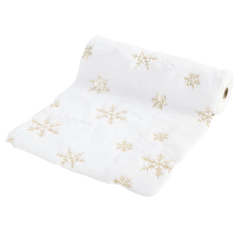 Chemin de table tissu polaire imprimé étoiles L300X28 cm blanc et doré