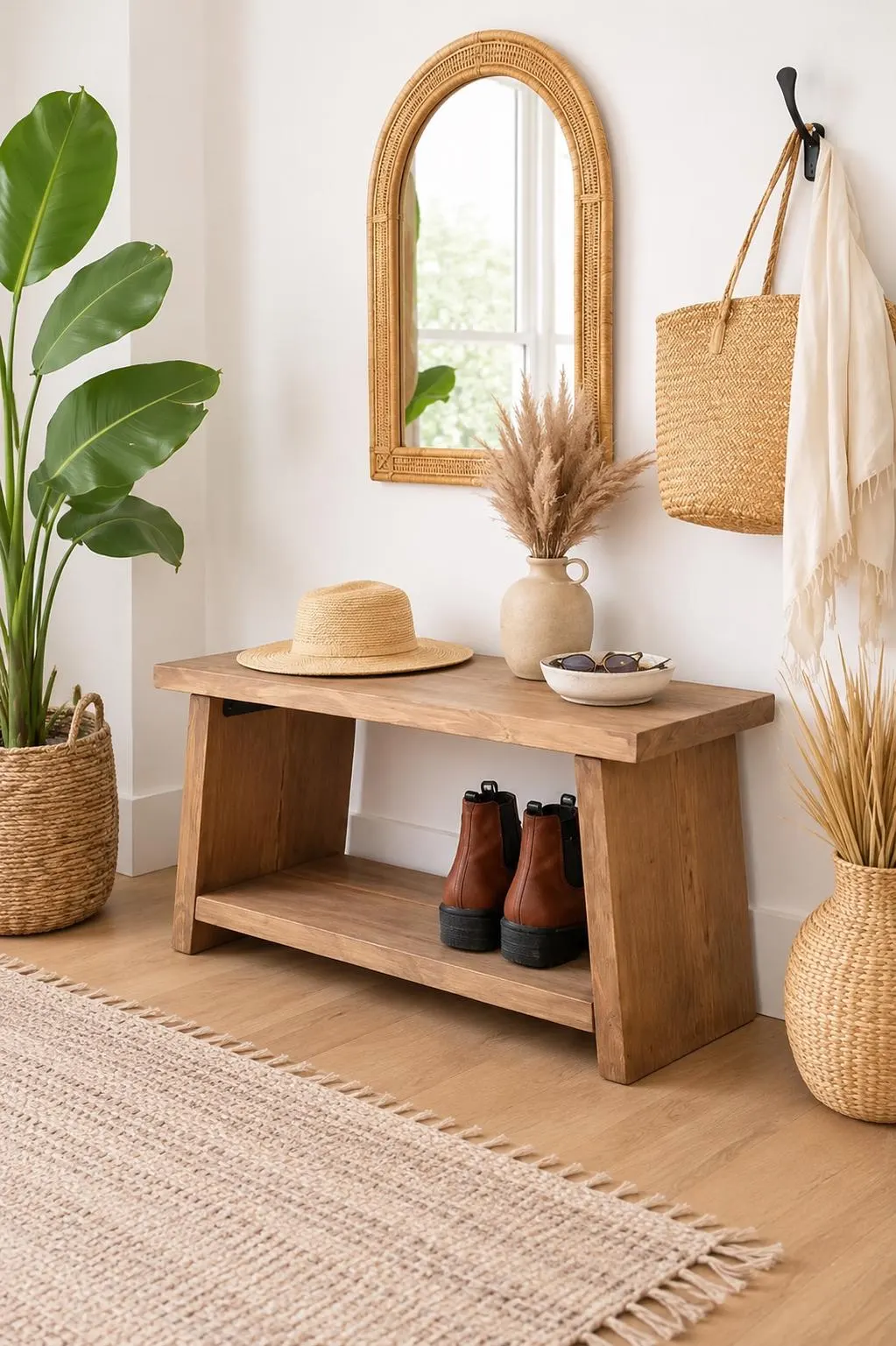 Solid Wood Entryway Bench With Shelf Wooden Benches Solid Wood Handmade Seat Industrial Shoe Mid Century Modern Petite Mudroom With Storage