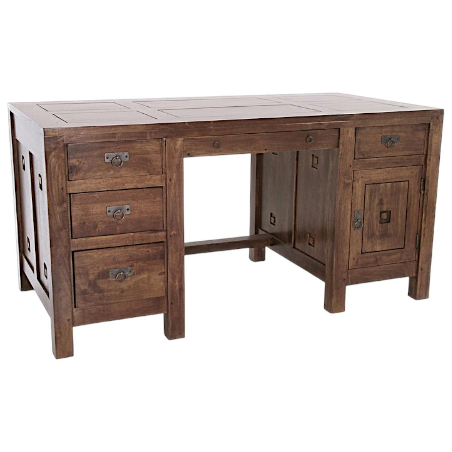 Bureau Hévéa 1 porte, 5 tiroirs 150x75x76cm TESSA