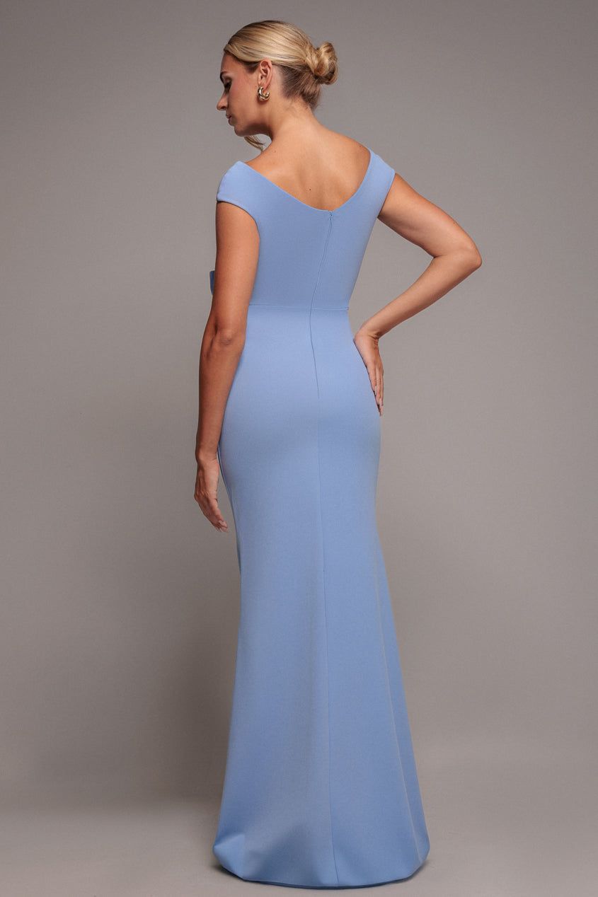 Goddiva Scuba Crepe Rose Frill Maxi Dress
