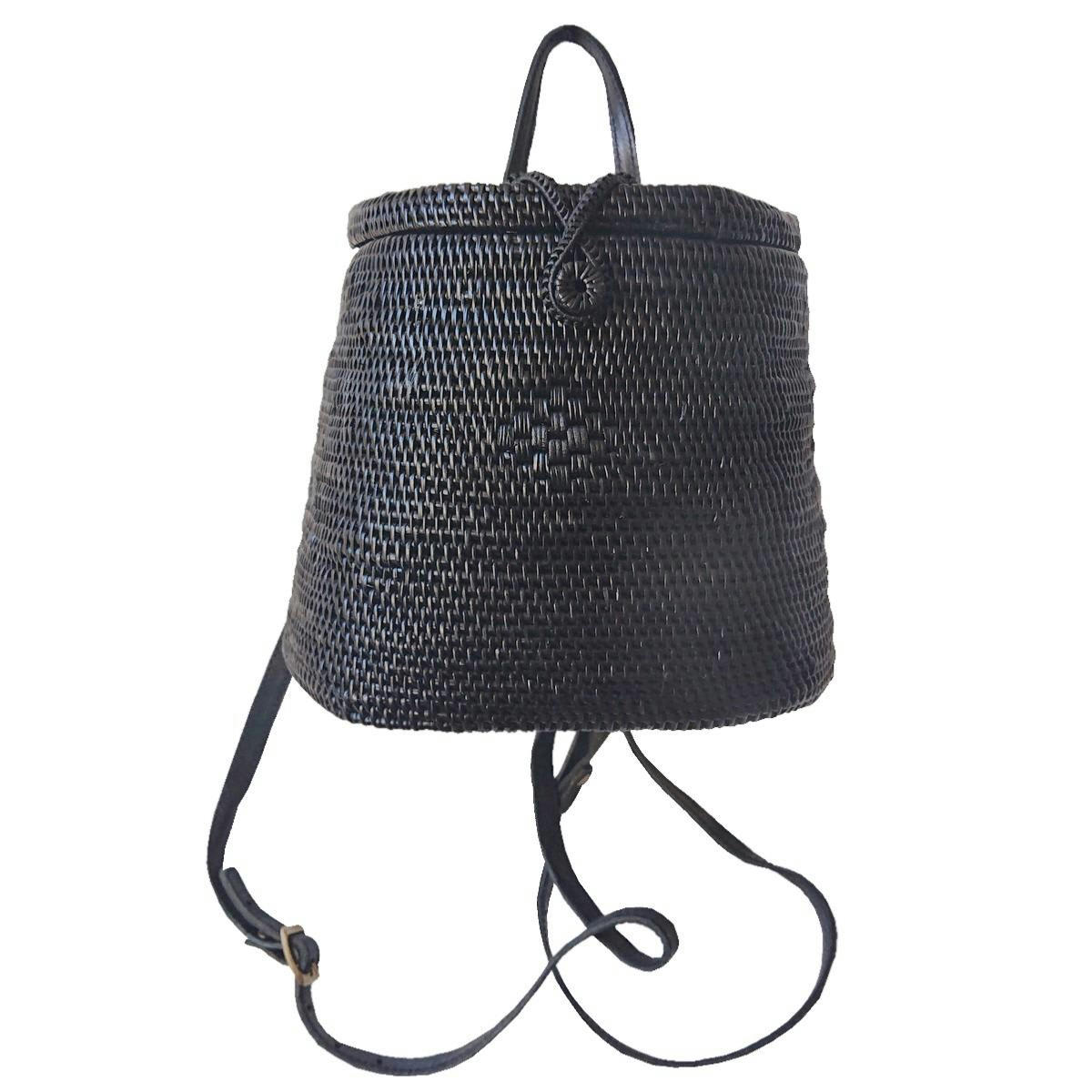 DENNY - Sac à dos en rotin noir